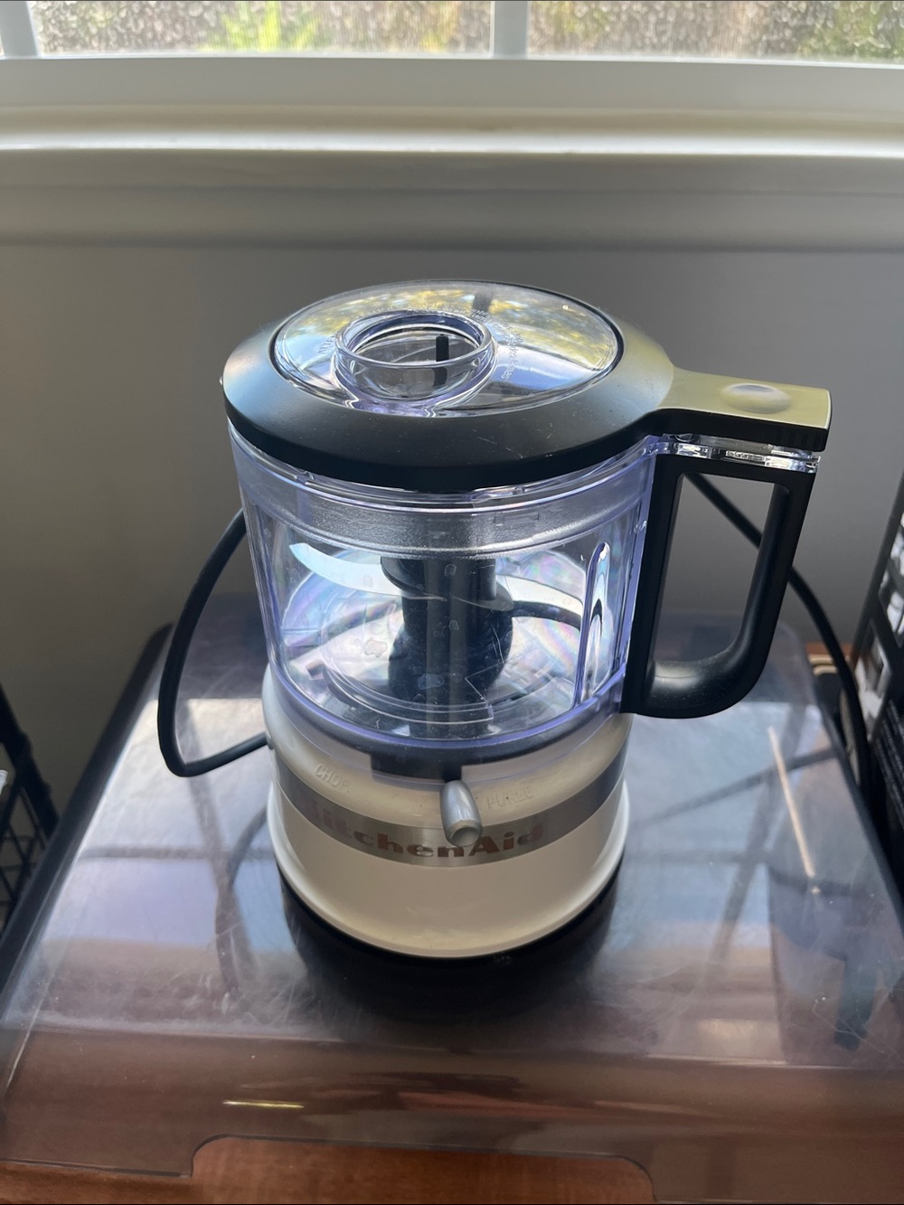KitchenAid White and Black Mini Chopper with Clear Bowl